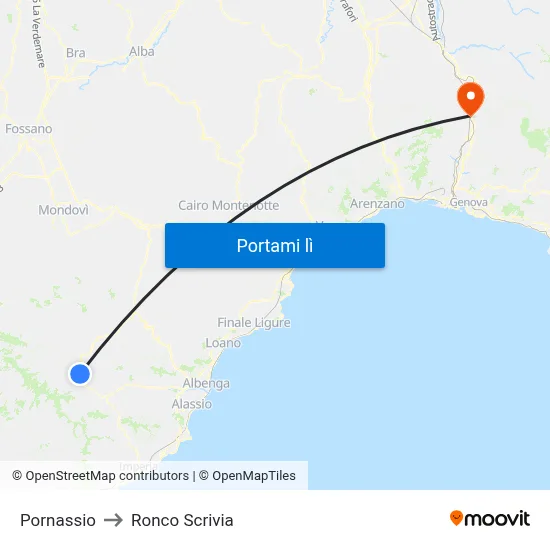 Pornassio to Ronco Scrivia map