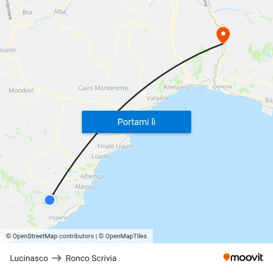 Lucinasco to Ronco Scrivia map