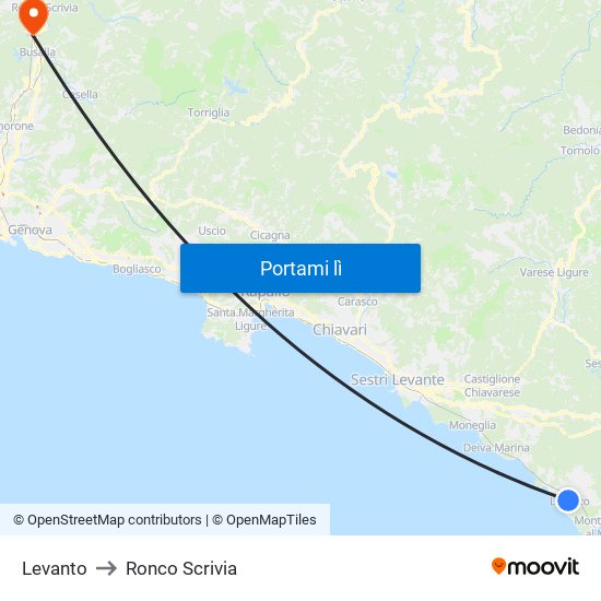 Levanto to Ronco Scrivia map