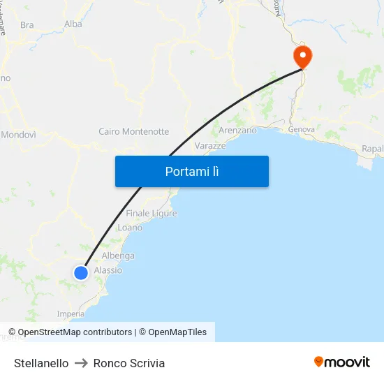 Stellanello to Ronco Scrivia map