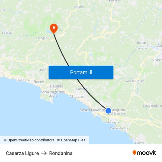 Casarza Ligure to Rondanina map