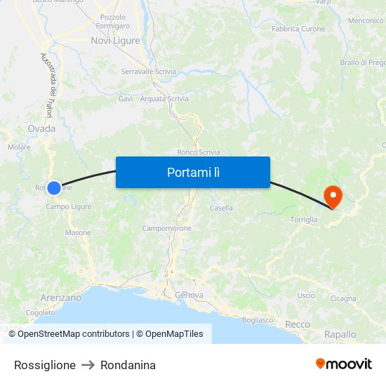 Rossiglione to Rondanina map