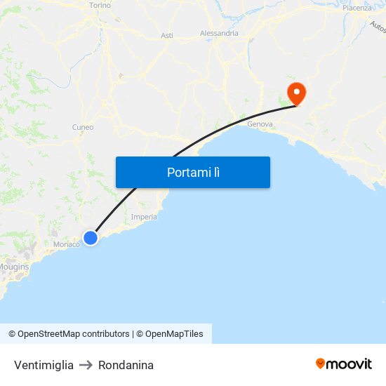 Ventimiglia to Rondanina map