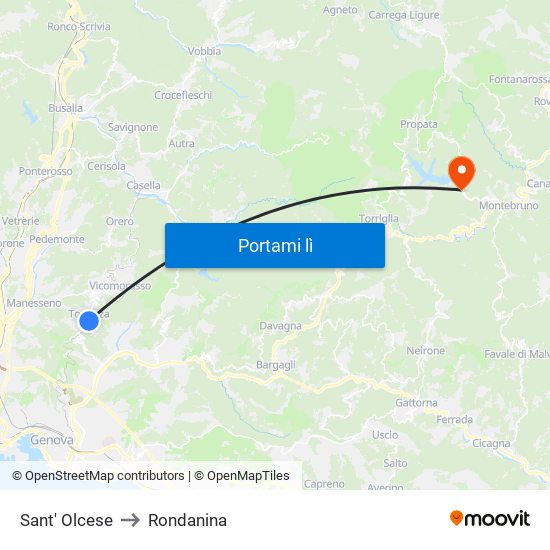 Sant' Olcese to Rondanina map