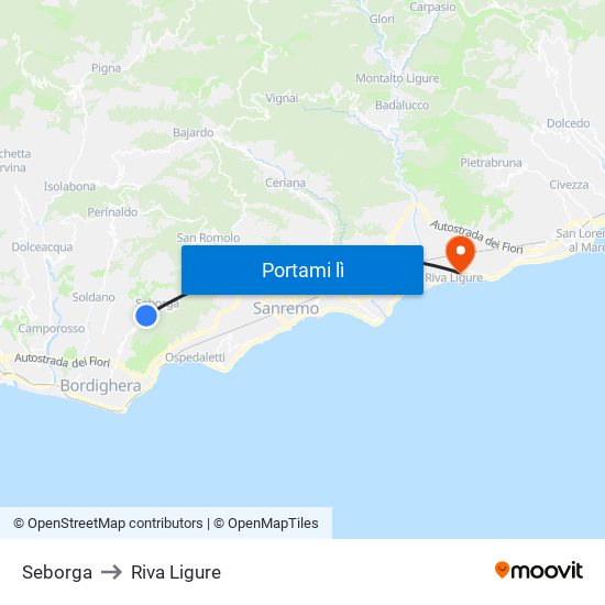 Seborga to Riva Ligure map