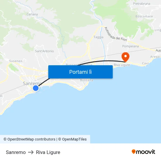 Sanremo to Riva Ligure map