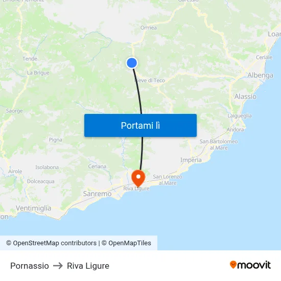 Pornassio to Riva Ligure map