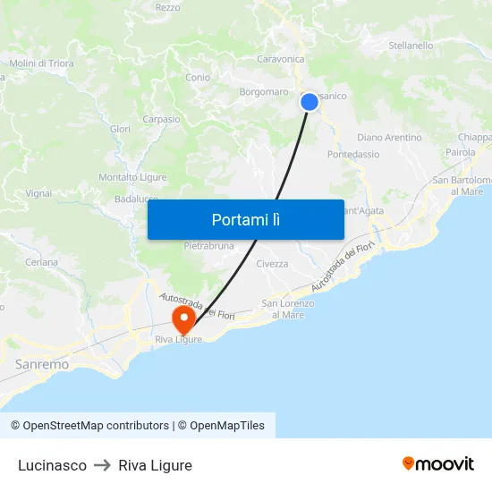 Lucinasco to Riva Ligure map