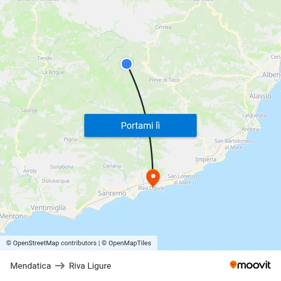 Mendatica to Riva Ligure map