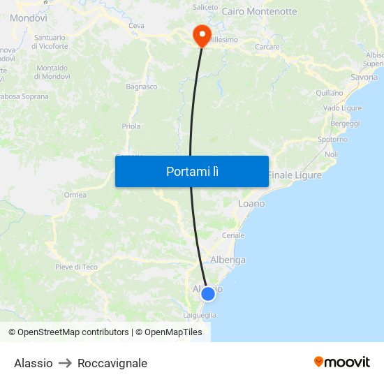 Alassio to Roccavignale map