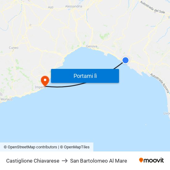 Castiglione Chiavarese to San Bartolomeo Al Mare map