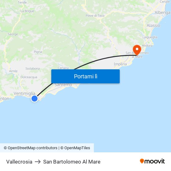 Vallecrosia to San Bartolomeo Al Mare map