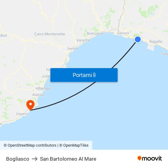 Bogliasco to San Bartolomeo Al Mare map