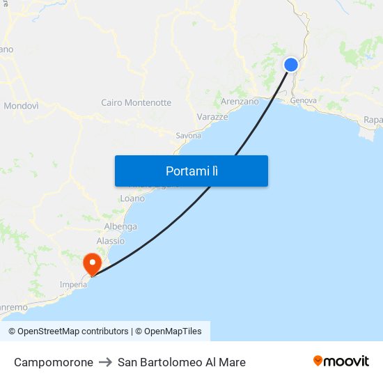 Campomorone to San Bartolomeo Al Mare map