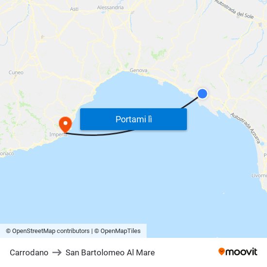 Carrodano to San Bartolomeo Al Mare map