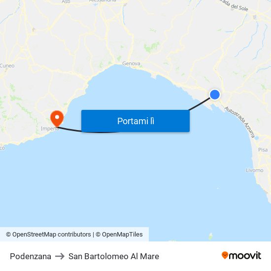 Podenzana to San Bartolomeo Al Mare map