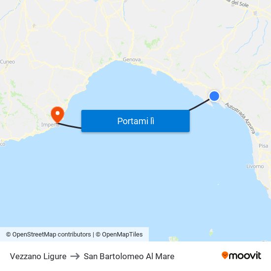 Vezzano Ligure to San Bartolomeo Al Mare map