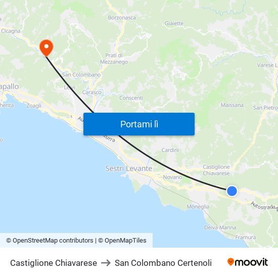 Castiglione Chiavarese to San Colombano Certenoli map