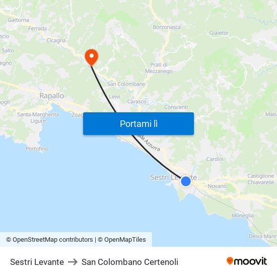 Sestri Levante to San Colombano Certenoli map