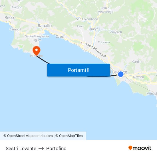 Sestri Levante to Portofino map