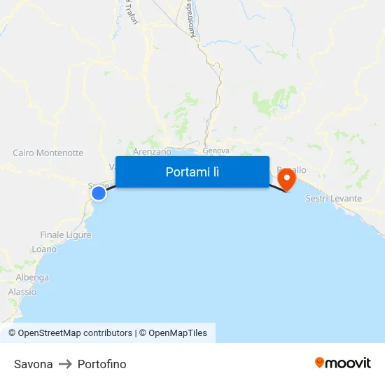 Savona to Portofino map
