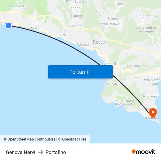 Genova Nervi to Portofino map