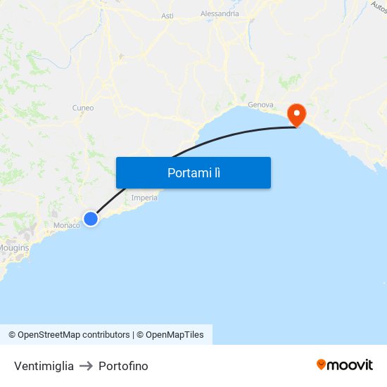 Ventimiglia to Portofino map