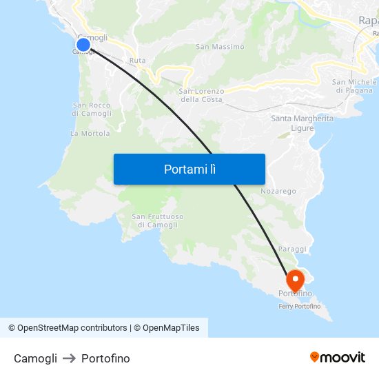 Camogli to Portofino map