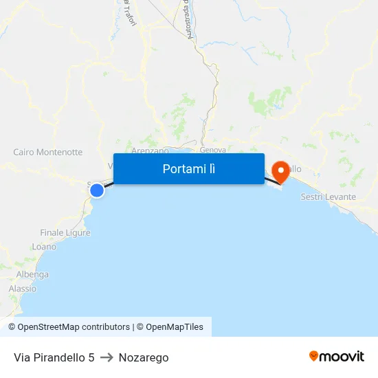 Via Pirandello 5 to Nozarego map