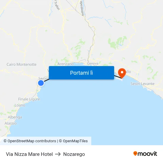 Via Nizza Mare Hotel to Nozarego map