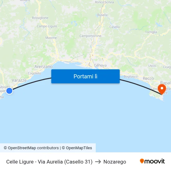 Celle Ligure - Via Aurelia (Casello 31) to Nozarego map