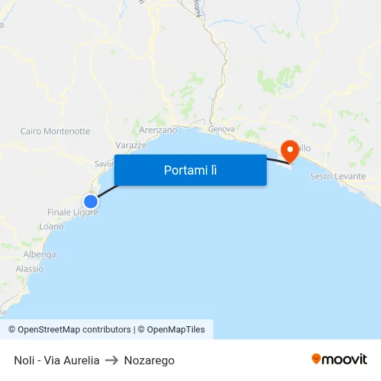 Noli - Via Aurelia to Nozarego map