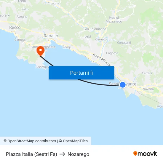 Piazza Italia (Sestri Fs) to Nozarego map