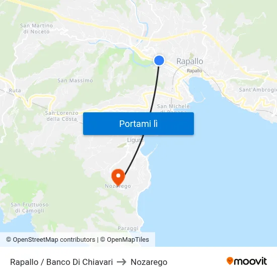 Rapallo / Banco Di Chiavari to Nozarego map