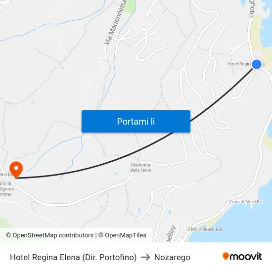 Hotel Regina Elena (Dir. Portofino) to Nozarego map