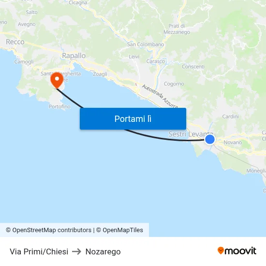 Via Primi/Chiesi to Nozarego map