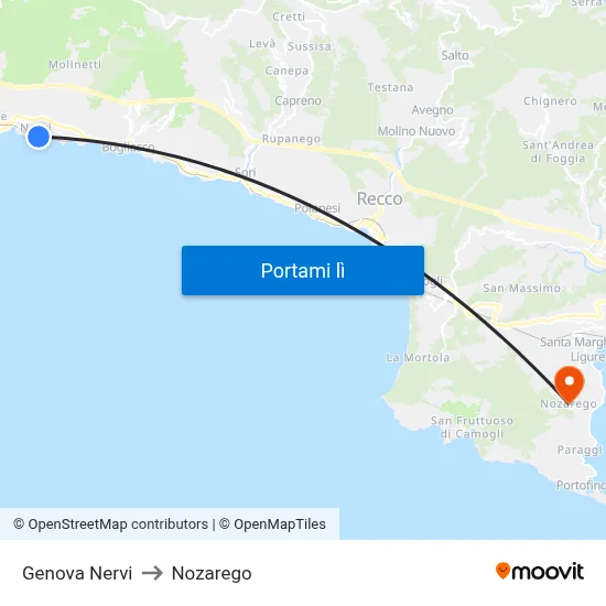 Genova Nervi to Nozarego map