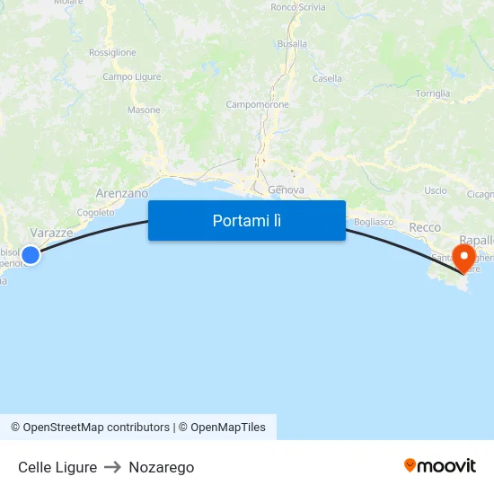 Celle Ligure to Nozarego map