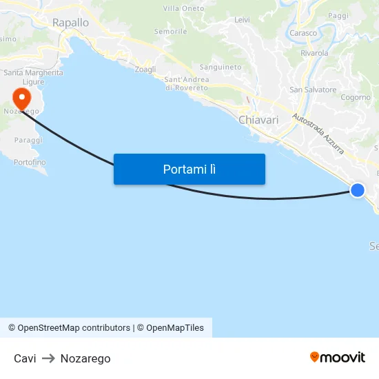 Cavi to Nozarego map
