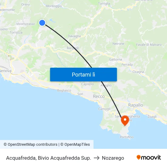 Acquafredda, Bivio Acquafredda Sup. to Nozarego map