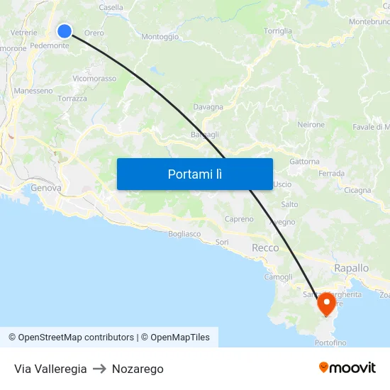 Via Valleregia to Nozarego map