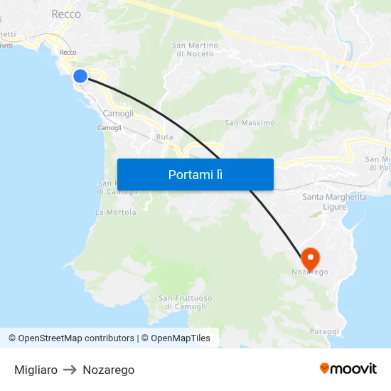 Migliaro to Nozarego map