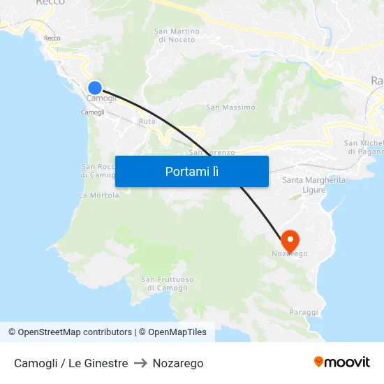 Camogli / Le Ginestre to Nozarego map