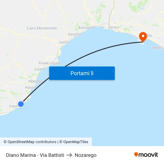 Diano Marina - Via Battisti to Nozarego map