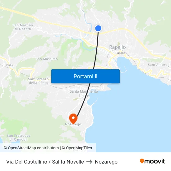 Via Del Castellino / Salita Novelle to Nozarego map