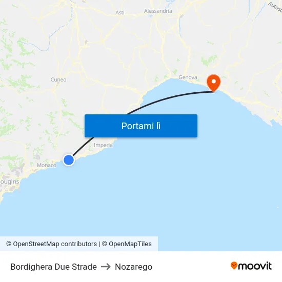 Bordighera Due Strade to Nozarego map