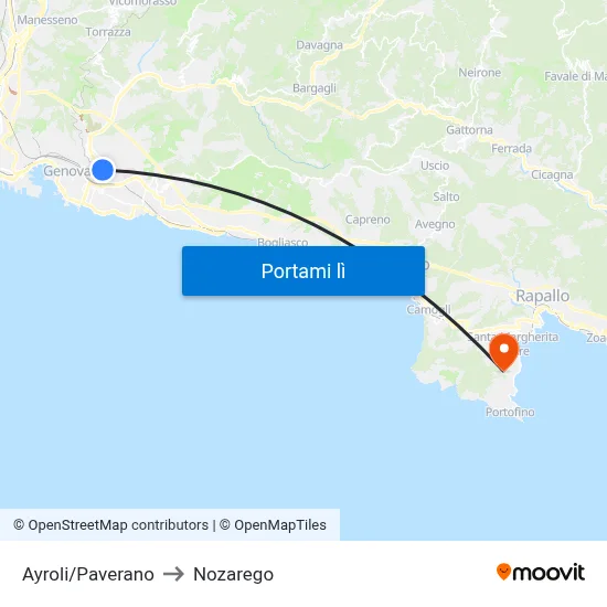Ayroli/Paverano to Nozarego map