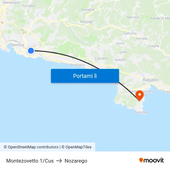 Montezovetto 1/Cus to Nozarego map