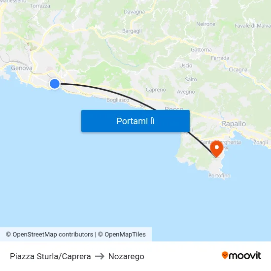 Piazza Sturla/Caprera to Nozarego map