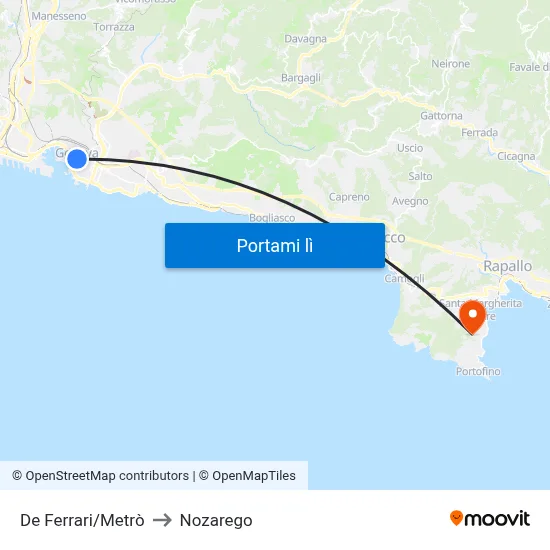 De Ferrari/Metrò to Nozarego map